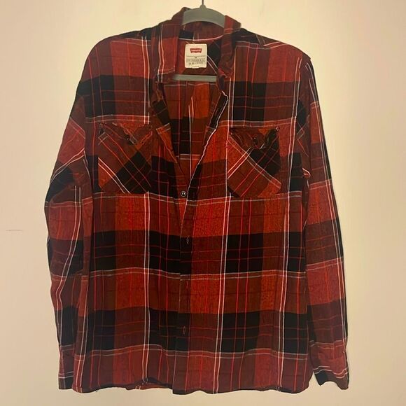 Levi’s- 100% Cotton Unisex Buffalo Plaid Red & Black Check Flannel- Size 2XL - Picture 1 of 7